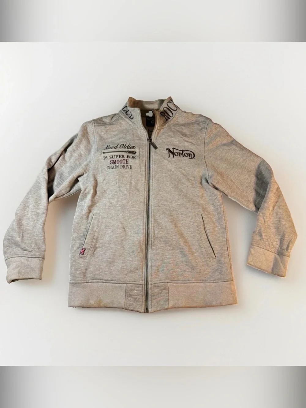 Vintage Norton Motorcycles “Best Machine” Mock Neck Zip Hoodie